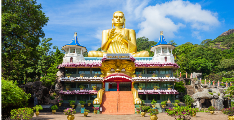 Garten mit vielen Blumen und einer Terrasse vor einem weißen Haus, welches von grünen Sträuchern überwachsen wird